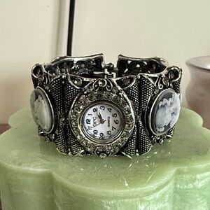 Victorian-style cameo watch cuff bracelet.